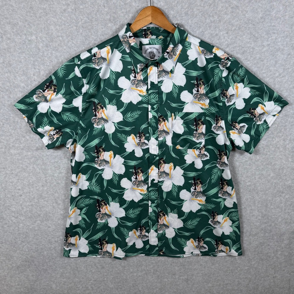 Savage Tacticians Co SavTac Green Hula Girl Rifle Tropical Shirt Mens XL